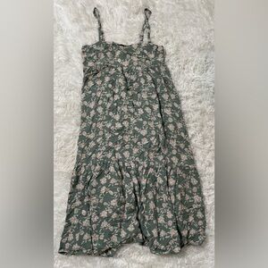 Taylor Grace Womens M Green Floral Tiered Babydoll Dress Cottagecore Midi White